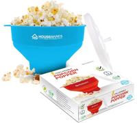 Collapsible Silicone Microwave Hot Air Popcorn Popper Bowl With Lid and Handles (Aqua)