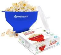 Collapsible Silicone Microwave Hot Air Popcorn Popper Bowl With Lid and Handles (Blue)