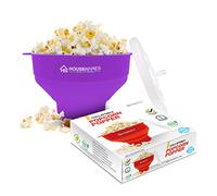 Collapsible Silicone Microwave Hot Air Popcorn Popper Bowl With Lid and Handles (Purple)