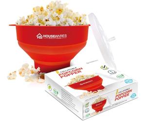 Collapsible Silicone Microwave Hot Air Popcorn Popper Bowl With Lid and Handles (Red)