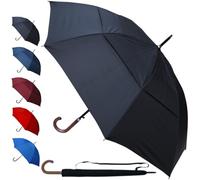 COLLAR AND CUFFS LONDON 95KPH Parapluie Canne Solide Homme Femme Automatique - Resistant au Vent Fort Robuste Tempete - De Marche - Poignée en Bois - Fibre de Verre - Toile Aérée - Noir