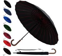 COLLAR AND CUFFS LONDON 95KPH Parapluie Canne Solide Tempete Homme Femme - 24 Baleines Resistant Vent Fort Automatique - Grande Taille XL - Poignée en Bois - Fibre de Verre en Rouge - Noir