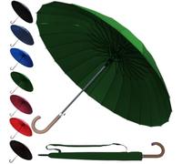 COLLAR AND CUFFS LONDON 95KPH Parapluie Canne Solide Tempete Homme Femme - 24 Baleines Resistant Vent Fort Automatique - Grande Taille XL - Poignée en Bois - Fibre de Verre - Vert Foncé