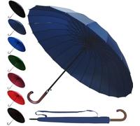 COLLAR AND CUFFS LONDON 95KPH Parapluie Canne Solide Tempete Homme Femme - 24 Baleines Resistant Vent Fort Automatique - Grande Taille XL - Poignée en Bois - Fibre de Verre - Bleu Marine