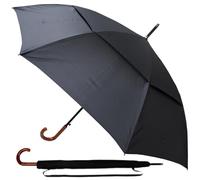 COLLAR AND CUFFS LONDON 95KPH Parapluie Canne Solide XL Homme Femme Automatique - Resistant au Vent Fort Robuste Tempete - De Marche - Toile Aérée - Poignée Effet Bois - Fibre de Verre - Noir