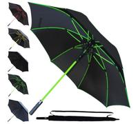 COLLAR AND CUFFS LONDON 95KPH Parapluie Golf Solide - Grande Taille XL - Parapluie Canne Automatique Resistant Vent Fort Tempete - Homme Femme Fibre de Verre en Vert - Poignée Antidérapante - Noir