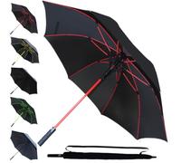 COLLAR AND CUFFS LONDON 95KPH Parapluie Golf Solide - Grande Taille XL - Parapluie Canne Automatique Resistant Vent Fort Tempete - Homme Femme Fibre de Verre en Rouge - Poignée Antidérapante - Noir