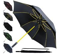 COLLAR AND CUFFS LONDON 95KPH Parapluie Golf Solide - Grande Taille XL - Parapluie Canne Automatique Resistant Vent Fort Tempete - Homme Femme Fibre de Verre en Jaune - Poignée Antidérapante - Noir