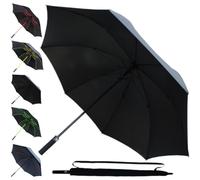 COLLAR AND CUFFS LONDON 95KPH Parapluie Golf Solide - Grande Taille XL - Parapluie Canne Automatique Resistant Vent Fort Tempete - Homme Femme Fibre de Verre - Poignée Antidérapante - Noir