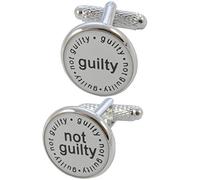 COLLAR AND CUFFS LONDON Boutons de Manchette - avec Boîte - pour Homme Avocat - Guilty et Not Guilty - Notaire Juge Coupable - Laiton - Couleur Blanc Noir et Argent - Une Paire
