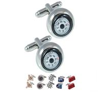 COLLAR AND CUFFS LONDON Boutons de Manchette - avec Boîte - pour Homme Luxe - Boussole - Brillant Cadran Blanc - Conception Ingénieuse - Laiton - Rond - en Mouvement - Une Paire