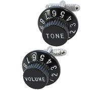 COLLAR AND CUFFS LONDON Boutons de Manchette - avec Boîte - pour Homme Noir - Volume et Tone Boutons - DJ Stéréo La Musique - Table de Mixage - Laiton - Couleur Noir et Blanc - Une Paire