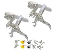 COLLAR AND CUFFS LONDON Boutons de Manchette pour Homme Geek - avec Boîte - Dinosaures - Laiton - Couleur Argent - Animaux Histoire Musée Préhistorique Disparu - Une Paire