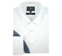 COLLAR AND CUFFS LONDON Chemise sans Repassage Blanche - 100% Coton - Un Tissu de Grande Qualité - Sergé Blanc - Coupe Normale Classique - Manche Longue, Poignet Mousquetaire - Hommes - Cou 43cm