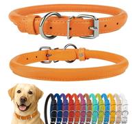 CollarDirect Collier de Chien en Cuir roulé, Collier de Chiot Rond rembourré Doux, Collier en Cuir véritable Fait à la Main pour Chien Petit Grand Collier de Chat (40-45 cm, Texture Orange)