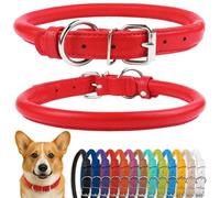 CollarDirect Collier de Chien en Cuir roulé, Collier de Chiot Rond rembourré Doux, Collier en Cuir véritable Fait à la Main pour Chien Petit Grand Collier de Chat (35-40 cm, Rouge texturé)