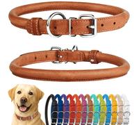 CollarDirect Collier de Chien en Cuir roulé, Collier de Chiot Rond rembourré Doux, Collier en Cuir véritable Fait à la Main pour Chien Petit Grand Collier de Chat (40-45 cm, Marron texturé)
