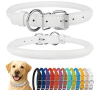 CollarDirect Collier de Chien en Cuir roulé, Collier de Chiot Rond rembourré Doux, Collier en Cuir véritable Fait à la Main pour Petit Grand Collier de Chat 13 Couleurs (48-53 cm, Blanc texturé)