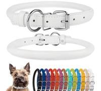 CollarDirect Collier de Chien en Cuir roulé, Collier de Chiot Rond rembourré Doux, Collier en Cuir véritable Fait à la Main pour Petit Grand Collier de Chat 13 Couleurs (18-20 cm, Blanc texturé)