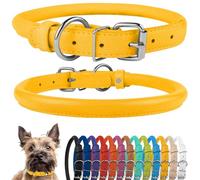 CollarDirect Collier de Chien en Cuir roulé, Collier de Chiot Rond rembourré Doux, Collier en Cuir véritable Fait à la Main pour Chien Petit Grand Collier de Chat (18-20 cm, Jaune texturé)