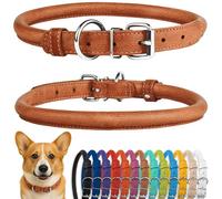 CollarDirect Collier de Chien en Cuir roulé, Collier de Chiot Rond rembourré Doux, Collier en Cuir véritable Fait à la Main pour Chien Petit Grand Collier de Chat (35-40 cm, Marron texturé)