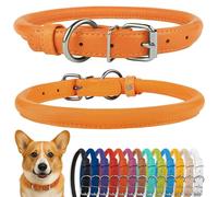 CollarDirect Collier de Chien en Cuir roulé, Collier de Chiot Rond rembourré Doux, Collier en Cuir véritable Fait à la Main pour Chien Petit Grand Collier de Chat (30-35 cm, Texture Orange)
