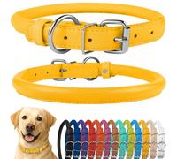 CollarDirect Collier de Chien en Cuir roulé, Collier de Chiot Rond rembourré Doux, Collier en Cuir véritable Fait à la Main pour Petit Grand Collier de Chat 13 Couleurs (48-53 cm, Jaune texturé)