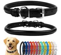 CollarDirect Collier de Chien en Cuir roulé, Collier de Chiot Rond rembourré Doux, Collier en Cuir véritable Fait à la Main pour Chien Petit Grand Collier de Chat (40-45 cm, Noir texturé)