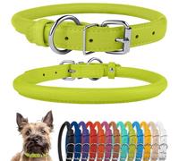 CollarDirect Collier de Chien en Cuir roulé, Collier de Chiot Rond rembourré Doux, Collier en Cuir véritable Fait à la Main pour Chien Petit Grand Collier de Chat (15-18 cm, Vert Citron texturé)