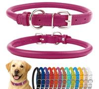 CollarDirect Collier de Chien en Cuir roulé, Collier de Chiot Rond rembourré Doux, Collier en Cuir véritable Fait à la Main pour Chien Petit Grand Collier de Chat (48-53 cm, Rose texturé)