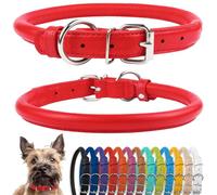 CollarDirect Collier de Chien en Cuir roulé, Collier de Chiot Rond rembourré Doux, Collier en Cuir véritable Fait à la Main pour Chien Petit Grand Collier de Chat (15-18 cm, Rouge texturé)