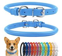 CollarDirect Collier de Chien en Cuir roulé, Collier de Chiot Rond rembourré Doux, Collier en Cuir véritable Fait à la Main pour Chien Petit Grand Collier de Chat (35-40 cm, Bleu texturé)