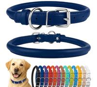 CollarDirect Collier de Chien en Cuir roulé, Collier de Chiot Rond rembourré Doux, Collier en Cuir véritable Fait à la Main pour Petit Grand Collier de Chat (40-45 cm, texturé Bleu foncé)