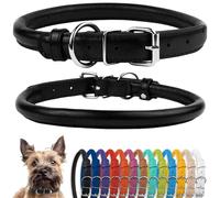 CollarDirect Collier de Chien en Cuir roulé, Collier de Chiot Rond rembourré Doux, Collier en Cuir véritable Fait à la Main pour Chien Petit Grand Collier de Chat (23-28 cm, Noir texturé)