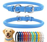 CollarDirect Collier de Chien en Cuir roulé, Collier de Chiot Rond rembourré Doux, Collier en Cuir véritable Fait à la Main pour Chien Petit Grand Collier de Chat (40-45 cm, Bleu texturé)