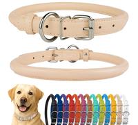 CollarDirect Collier de Chien en Cuir roulé, Collier de Chiot Rond rembourré Doux, Collier en Cuir véritable Fait à la Main pour Chien Petit Grand Collier de Chat (40-45 cm, Beige texturé)