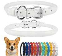CollarDirect Collier de Chien en Cuir roulé, Collier de Chiot Rond rembourré Doux, Collier en Cuir véritable Fait à la Main pour Chien Petit Grand Collier de Chat (35-40 cm, Blanc texturé)