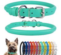 CollarDirect Collier de Chien en Cuir roulé, Collier de Chiot Rond rembourré Doux, Collier en Cuir véritable Fait à la Main pour Petit Grand Collier de Chat (18-20 cm, Vert Menthe texturé)