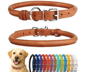 CollarDirect Collier de Chien en Cuir roulé, Collier de Chiot Rond rembourré Doux, Collier en Cuir véritable Fait à la Main pour Chien Petit Grand Collier de Chat (40-45 cm, Marron texturé)