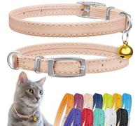 CollarDirect Collier pour Chat en Cuir avec Sangle Elastique et Cloche - Sécurité pour Chaton - Noir, Bleu, Rouge, Orange, Vert Lime, Beige (20-28 cm)