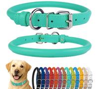 CollarDirect Collier pour Chien en Cuir roulé, Collier pour Chiot Rond rembourré Doux, Collier en Cuir véritable Fait à la Main pour Petit Grand Chat 13 Couleurs (48-53 cm, Vert Menthe texturé)