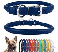 CollarDirect Collier rond en cuir roulé pour chien et chat - Rembourré - Fait à la main - En cuir véritable - 13 couleurs (15,2 à 17,8 cm, texturé bleu foncé)
