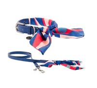 Collare e guinzaglio in similpelle blu e seta modello Oper? Carmen per cani 25-33 / 120 cm