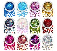 COLLBATH 12 Boîtes de Paillettes pour Ongles de Cœur, Décorations Nail Art Pailletées Dorées, 2 G par Boîte, pour Maquillage Pailleté Visage et Festival, Accessoires Créatifs
