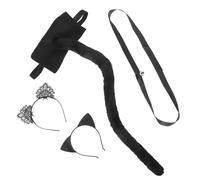 COLLBATH 1ensemble Cosplay De Chat Bandeau Oreilles De Chat Queue Et Collier Costume Pour Halloween Et Fêtes Accessoire Adulte Et Dentelle