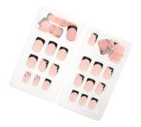 COLLBATH 2 boîtes Ongles Press Carrés Moyens French Noir et Blanc avec Motifs Étoiles Boîtes Faux Ongles Adhésifs Pleine Couverture pour Manucure Décorative Femme Automne Hiver