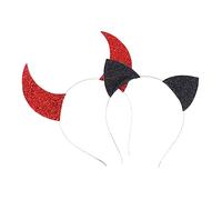 COLLBATH 2 Pièces Bandeau Oreilles Chat avec Cornes de Diable Rouge et Oreilles de Chat Noires Accessoire Costume et Confortable pour Garçon Fille et Adultes