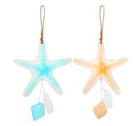 COLLBATH 2 Pièces Décoration Murale Étoile de Mer Verre Carillon Éolien Océanique Léger pour Jardin Patio et Intérieur Clair Apaisant Style Marin Bleu et Abricot