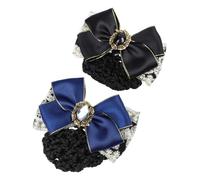 COLLBATH 2 pièces Filets à Chignon avec Nœud et Bordure Dorée Couvre-cheveux Professionnel pour Femmes Pinces Élégantes pour Infirmières Hôtesses Employées Lot de Noir et Bleu