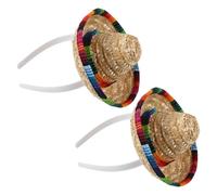 COLLBATH 2 Pièces Lot de 2 Mini Bandeaux Sombrero Mexicain en Paille et Tissu, Serrage-Tête Chapeau de Fête Coloré 16 CM, Accessoires Carnaval et Fiesta pour Adultes et Garçon et Filles